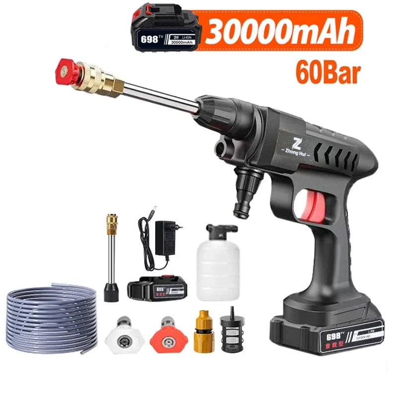Wireless High Pressure Car Washer 30000mAh Car Wash Water Machine Gun With Li-ion Battery Self Priming Sustain Washing - TrendForce25