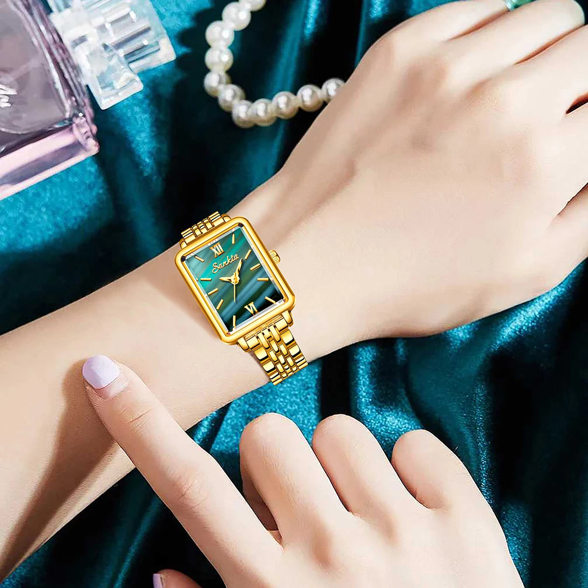 SUNKTA Luxury Hight Quality Quartz Watch Fashion Charming Rhinestones Stainless Steel Band Women's Wristwatches+BOX