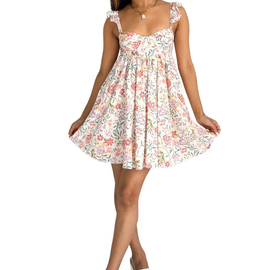 Women V-Neck Maxi Dress Sleeveless Ruffle Floral Print Boho Beach Dress Summer Casual Long Dress with Pockets