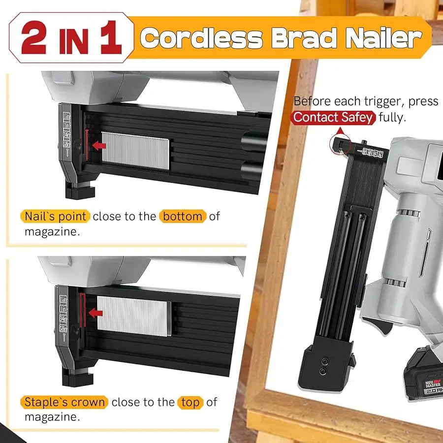 20V Nail Gun Battery Powered, 18 Gau  2 in 1 Cordless Brad Nailer Stapler for Home Improvement and Woodworking, Electric Staple