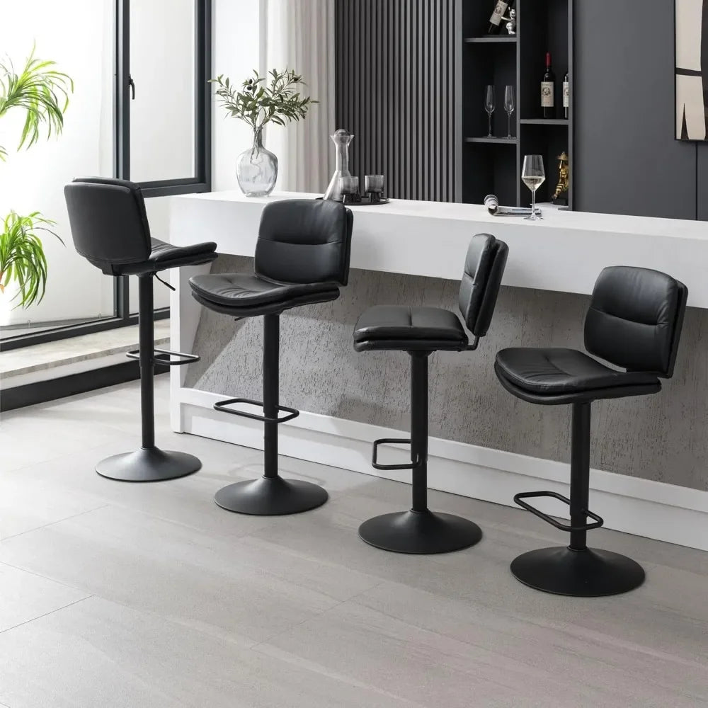 Swivel Bar Stools Set of 4, Double-Layer Upholstered Counter Height Bar Stools with Back, Adjustable Bar Stool 24"-32"