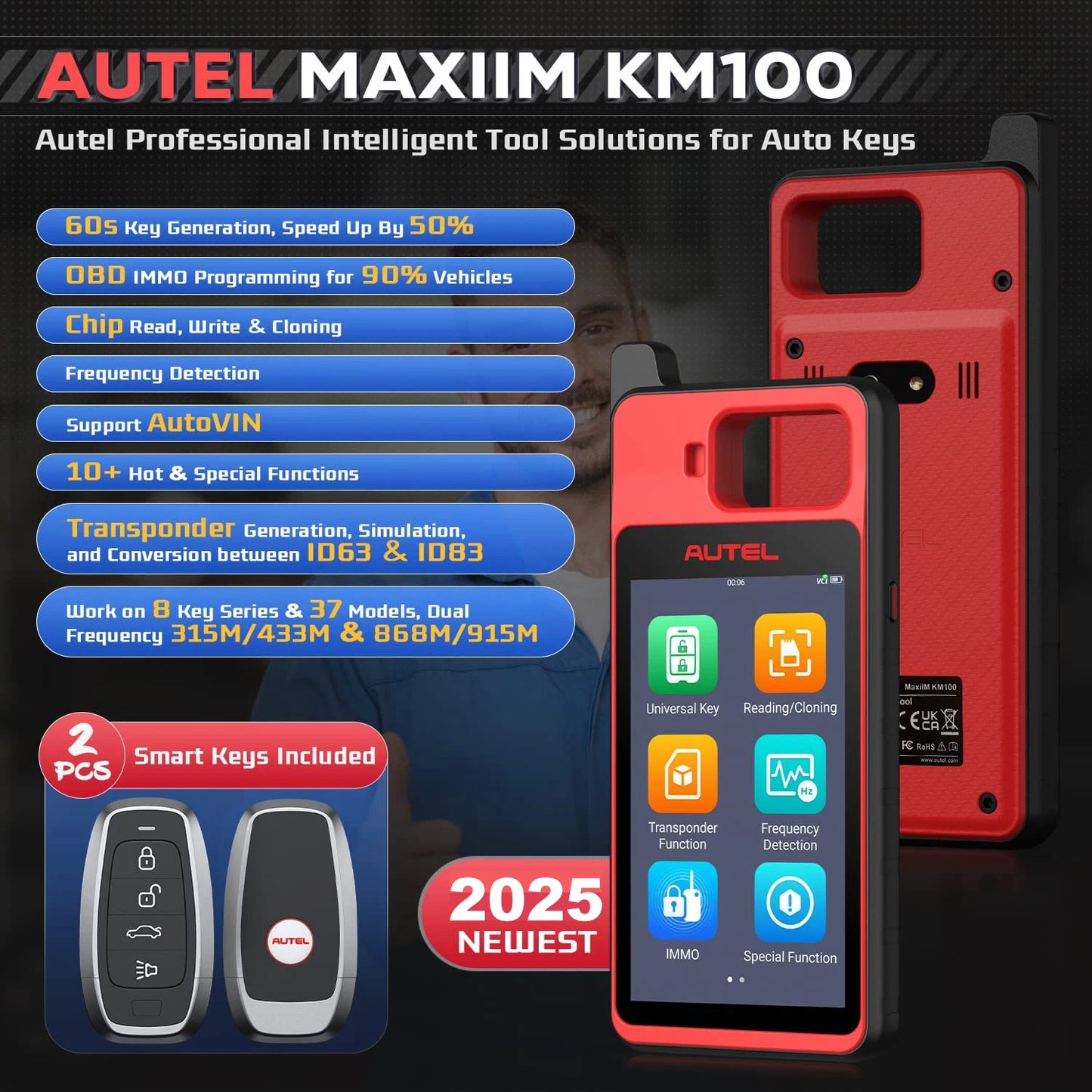 Autel MaxiIM KM100 Key Fob Programming Immobilizer Tool 2PCS Autel IKEY for 60s Key Generation OBD IMMO Key Learning on 99% Car - TrendForce25