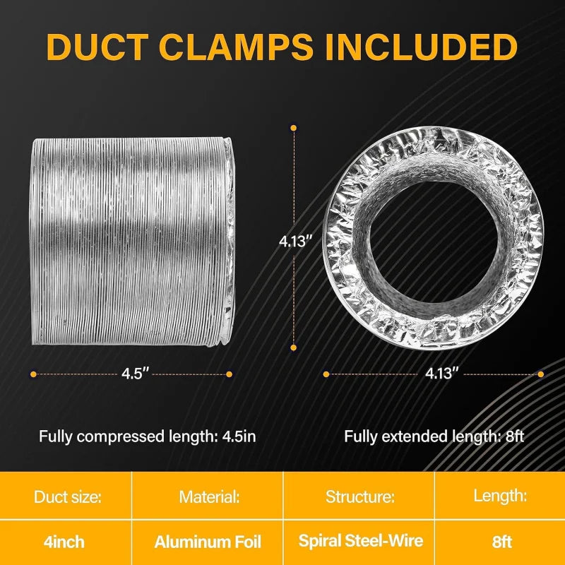 Dryer Vent Hose, 4 Insulated Flexible Duct 8FT with 2 Clamps, Heavy Duty Four Layer Heating Cooling Ventilation