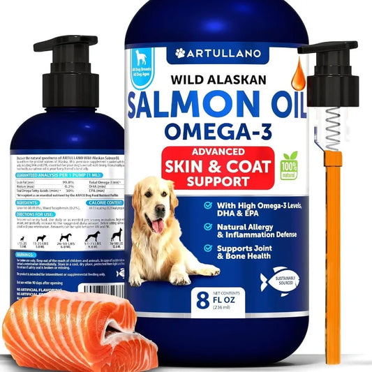 Salmon Oil for Dogs Omega 3 for Dogs 8 FL OZ Wild Alaskan Salmon Fish Oil Natural EPA DHA Fatty Acids for Skin Coat Allergy Joi - TrendForce25