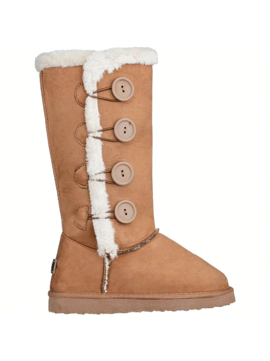 Women's Snow Boots Fleece Lined Solid Color Mid-Calf Flat Snow Boots Fur Lined Winter Boots - TrendForce25