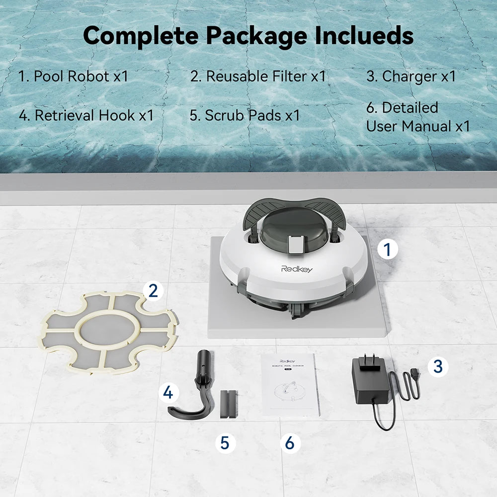 Redkey S100 Robotic Swimming Pool Cleaner IPX8 Waterproof 130-min Pool Vacuum Cleaner Self-Parking Pool Cleaner Pet-friendly