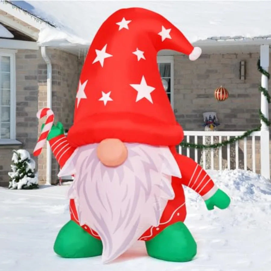 6FT Tall Christmas Inflatables Outdoor Decorations Blow Up Gnomes Wearing Red Hat with Builtin LEDs for Christmas Indoor Outdoo