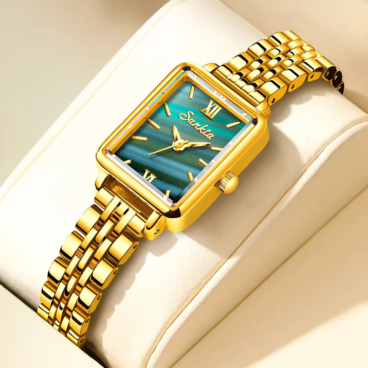 SUNKTA Luxury Hight Quality Quartz Watch Fashion Charming Rhinestones Stainless Steel Band Women's Wristwatches+BOX