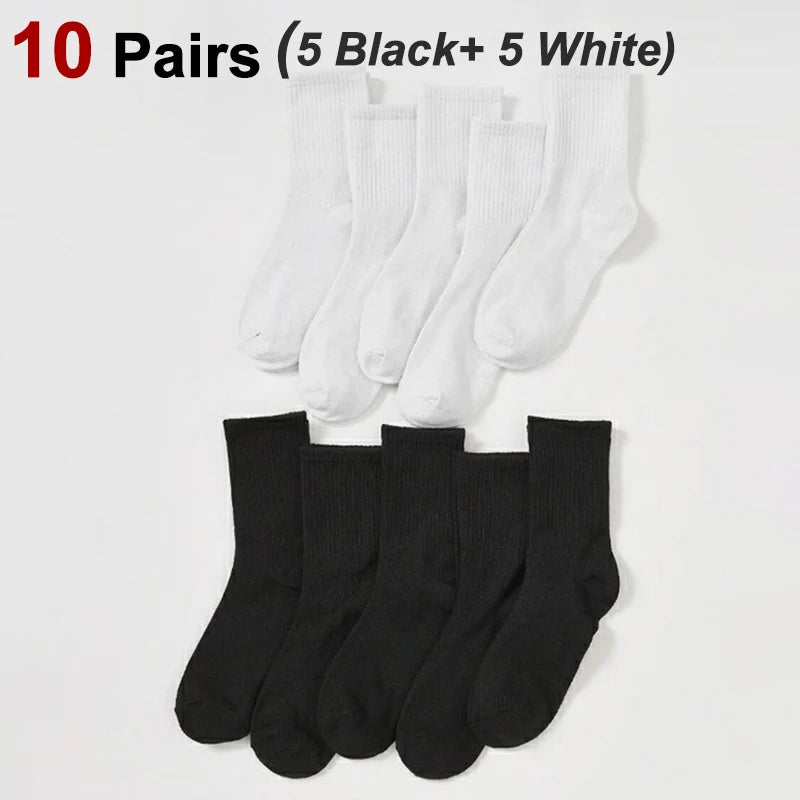10/20 Pairs Women Solid Color Crew Socks Classic Versatile Comfortable Breathable Sweat Absorbing Running Sports Leisure Socks