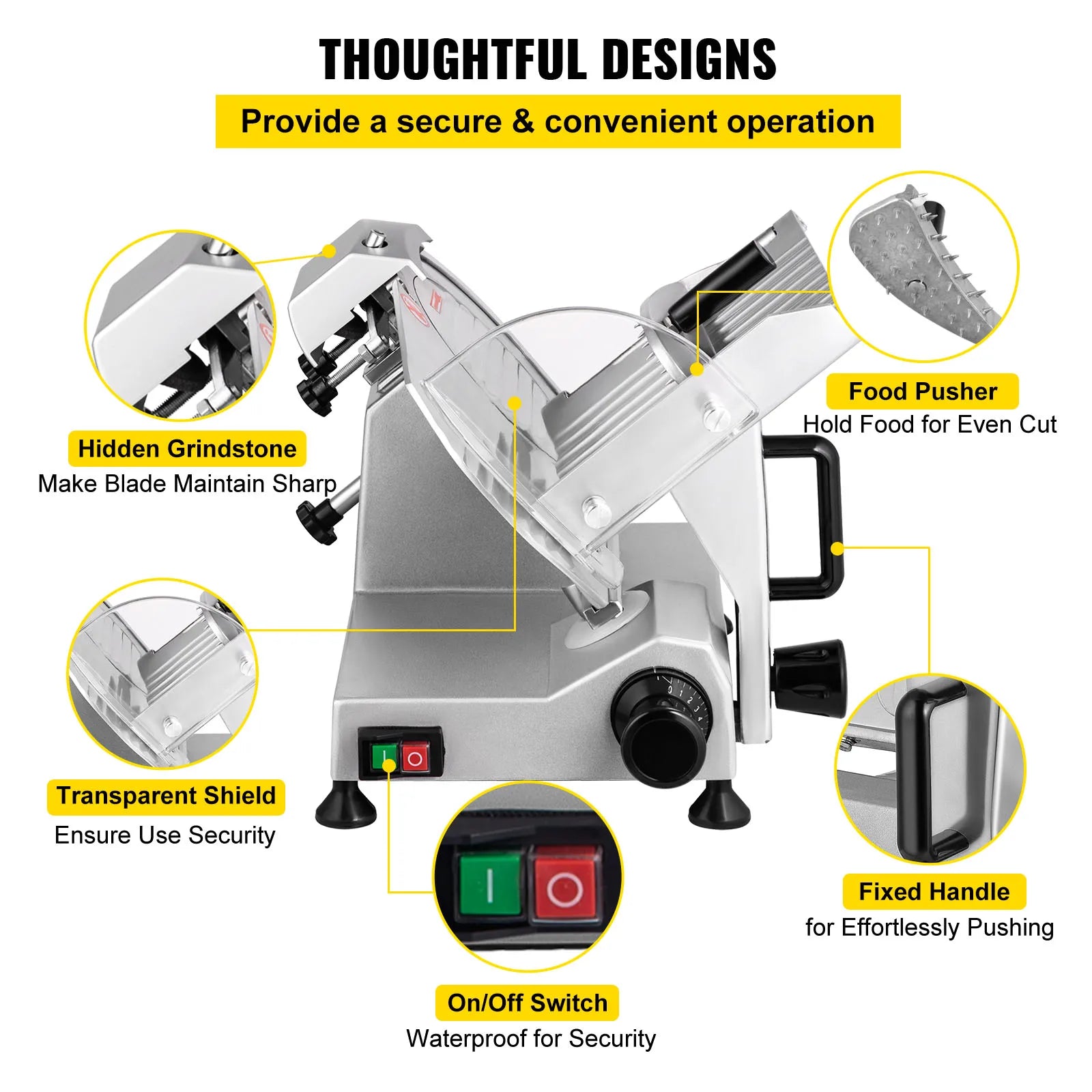 VEVOR Meat Slicer 200W/240W/320W/340W Electric Deli Food Slicer Adjustable Thickness for Commercial and Home Use Cut Meat Cheese - TrendForce25