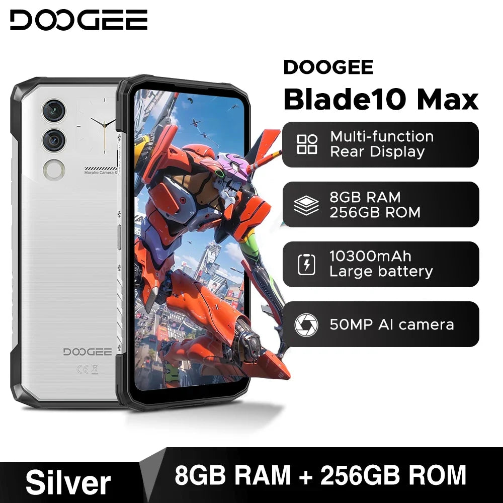DOOGEE Blade10 Max Rugged Phone 6.56" 90Hz IPS Display 8GB 256GB 1.54" Rear Display 50MP AI Main Camera 10300mAh 18W Charge