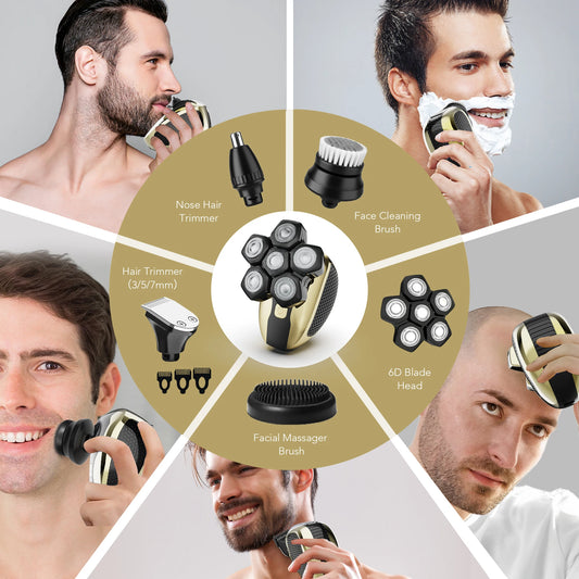 Sejoy 6D Floating Head Shavers for Men Bald Wet Dry Beard Hair Trimmer Multifunctional Rechargeable Bald Head Shaving Machine