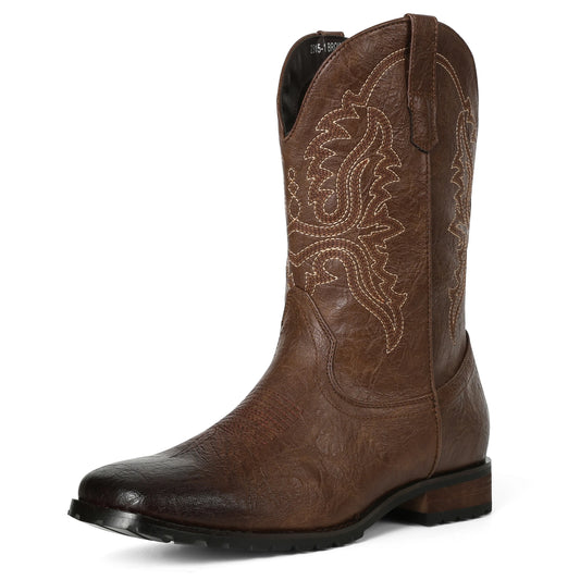 DoraTasia Plus size 12.5 New Fashion Retro Square Toe Neutral Cowboy Boots Luxury Embroidered Concise Pull-on Western Boots - TrendForce25