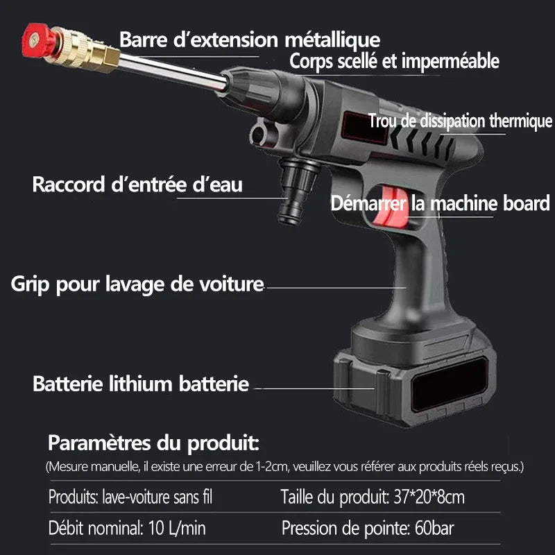 Wireless High Pressure Car Washer 30000mAh Car Wash Water Machine Gun With Li-ion Battery Self Priming Sustain Washing - TrendForce25