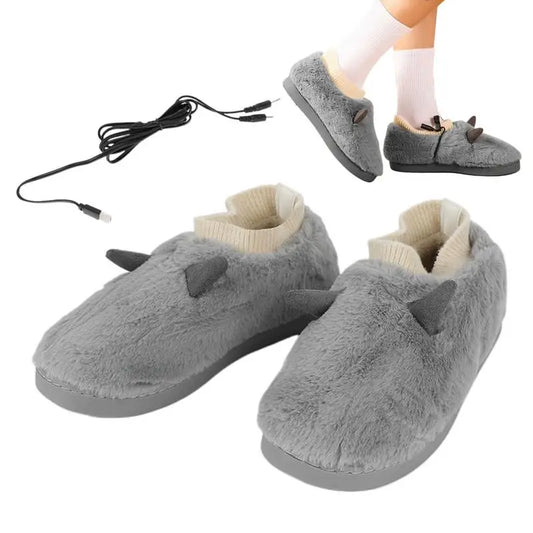 USB Foot Warming Slippers Electric Plush Heated Shoes Pad Charging Treasure Heating Winter Foot Warmer for Men and Women