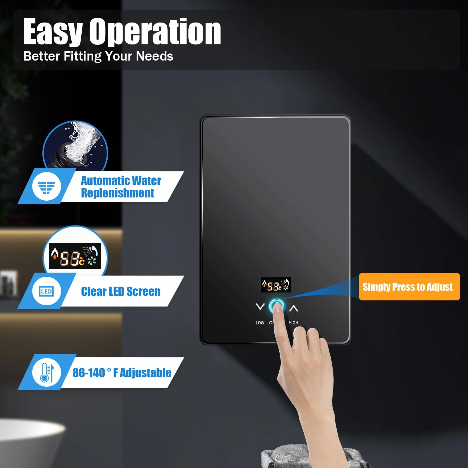 6500W Electric Water Heater Fast Heating 86-131℉ Thermostat Function Shower Kitchen Instant Heating Water Heater High Safety - TrendForce25