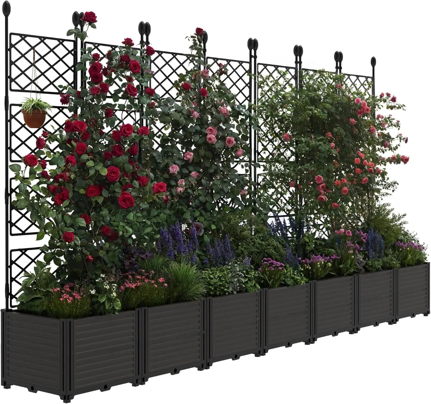 Plastic Planter Box w/ Trellis Rack 5.25FT Tall Raised Garden Bed Drainage for Outdoor Balcony Patio Flower Vegetable Planting - TrendForce25