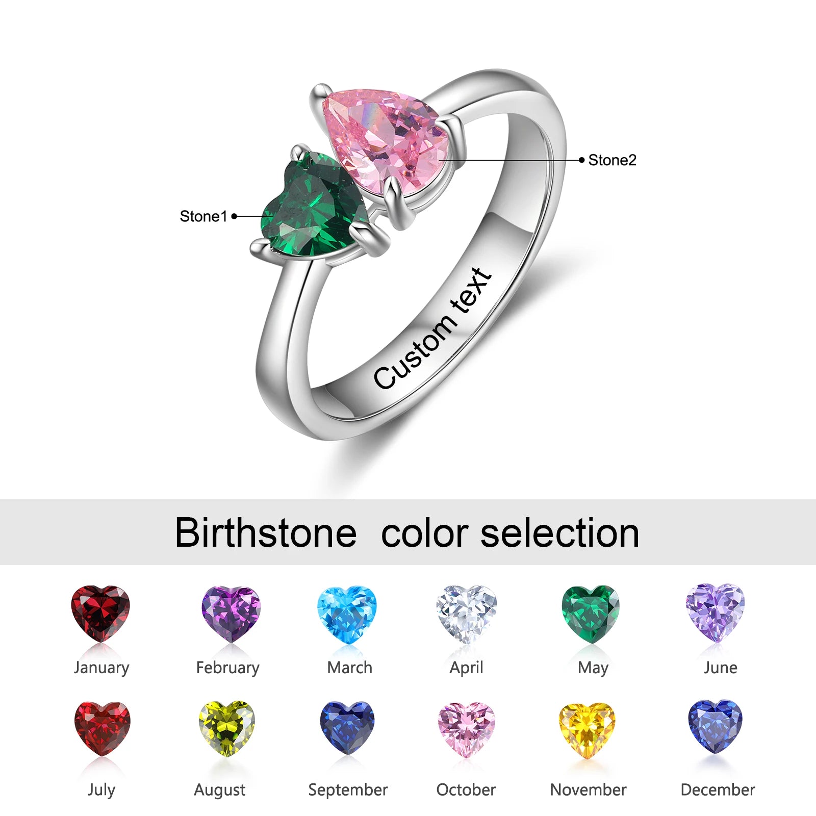 Customized Mothers Ring with Heart Birthstone Personalized Inlaid Engraved Rings for Women Engagement Promise Gift for Wife - TrendForce25