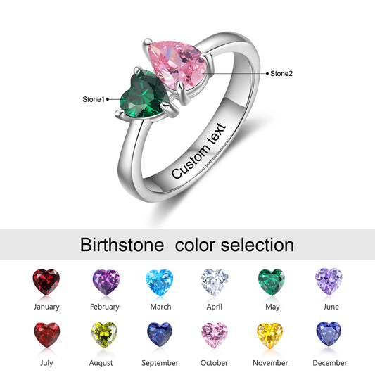 Customized Mothers Ring with Heart Birthstone Personalized Inlaid Engraved Rings for Women Engagement Promise Gift for Wife - TrendForce25
