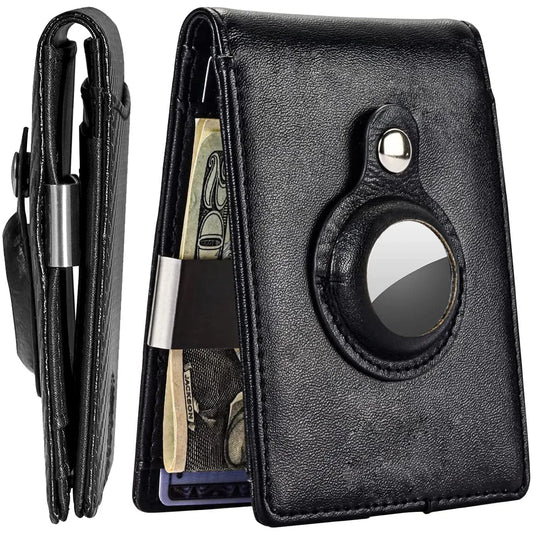 AirTag Wallet for Men with Money Clip Slim Genuine Leather RFID Blocking Card Holder Money Billfold Purse - TrendForce25