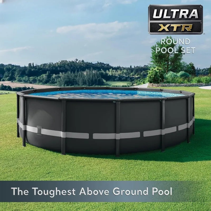 14' x 42" Round Above Ground Outdoor Swimming Pool Set with Sand Filter Pump, Ladder, Ground Cloth, and Po - TrendForce25