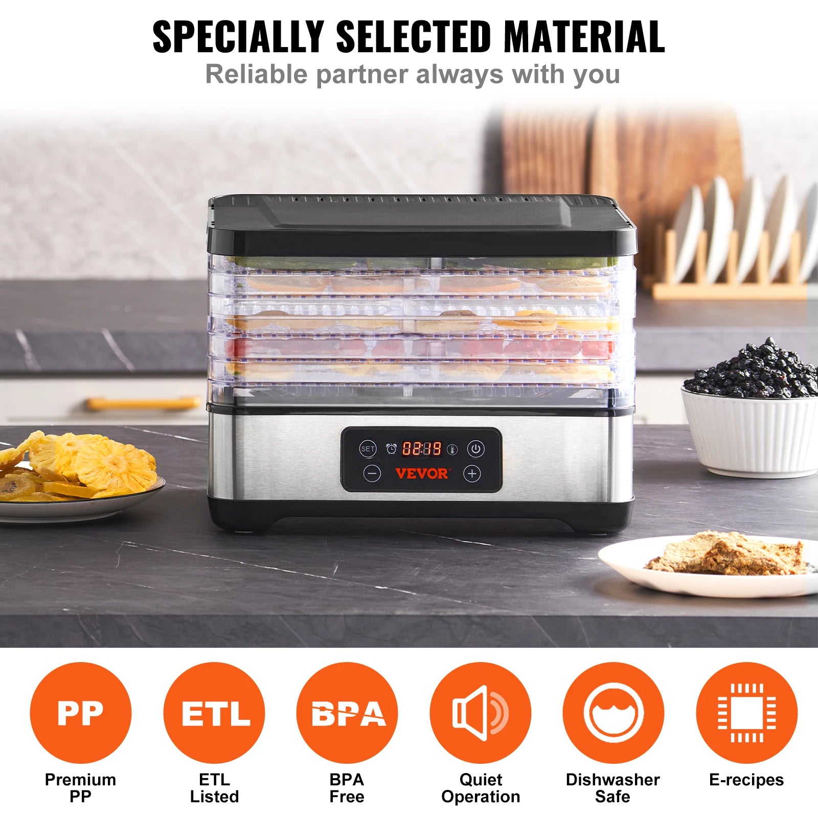 VEVOR 5 Tray Food Dehydrator Machine 300W Stainless Steel Electric Food Dryer w/ Digital Adjustable Timer & Temperature - TrendForce25