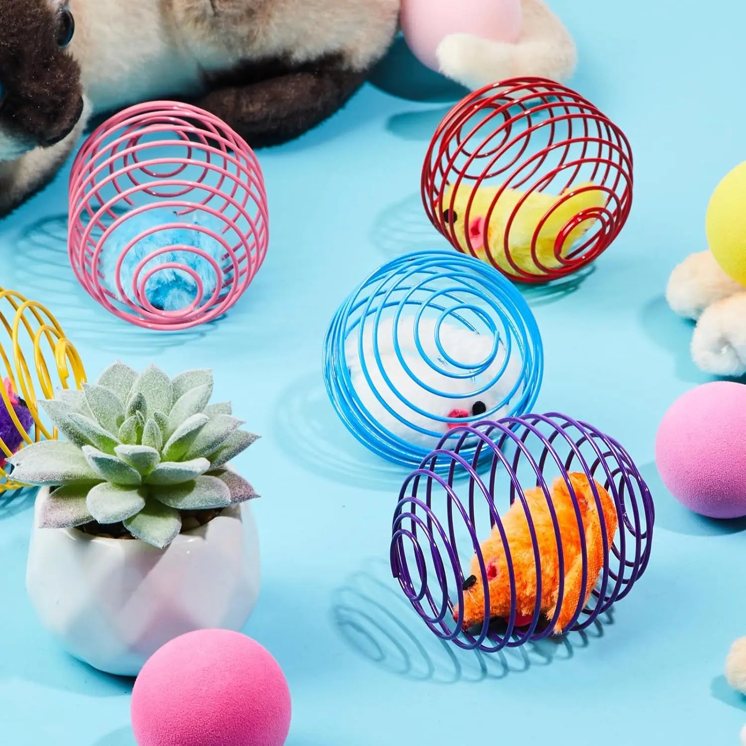 5 cat spring balls, stretchable spring toys, interactive rolling balls, colorful and interesting coil springs - TrendForce25