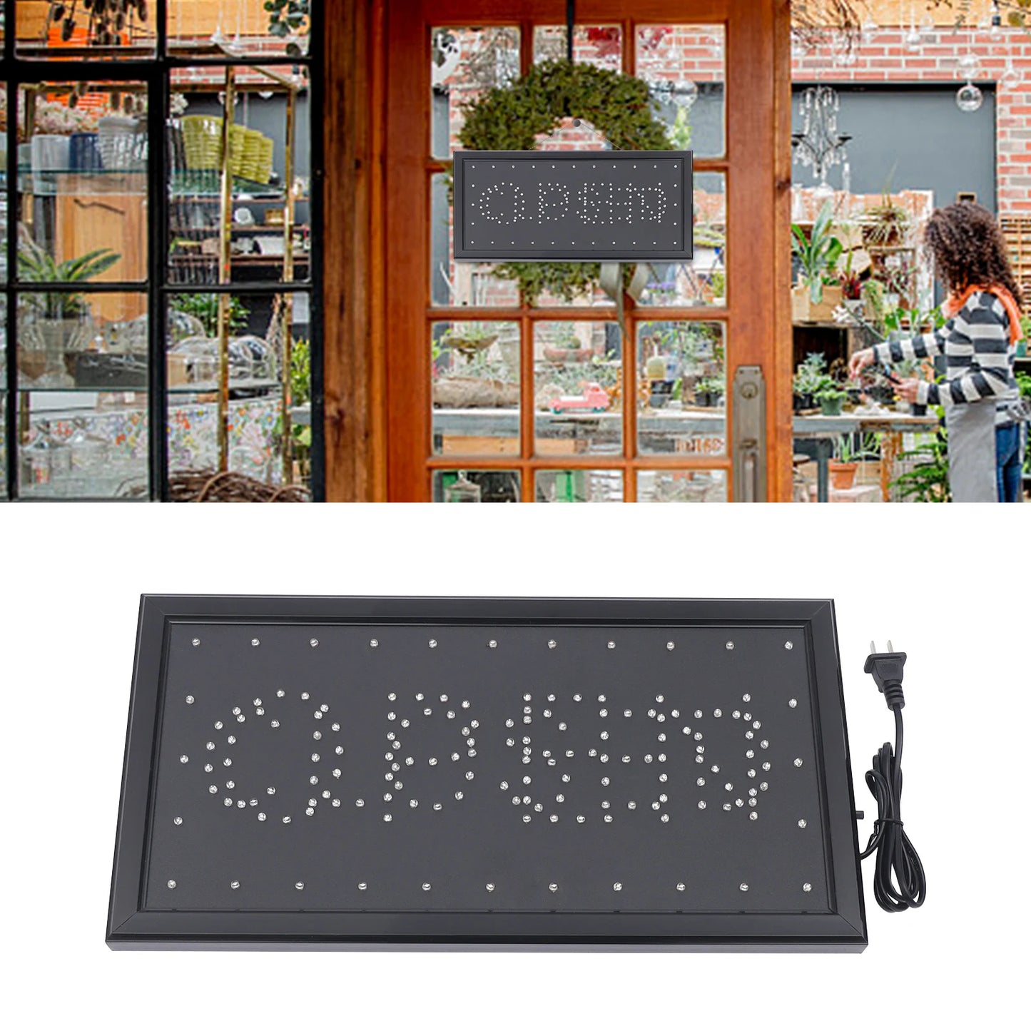 Neon Open Closed Sign, LED Window Door Hanging Business Sign with Chain, 48x25cm Illuminated Storefront Decor, Shop Signage