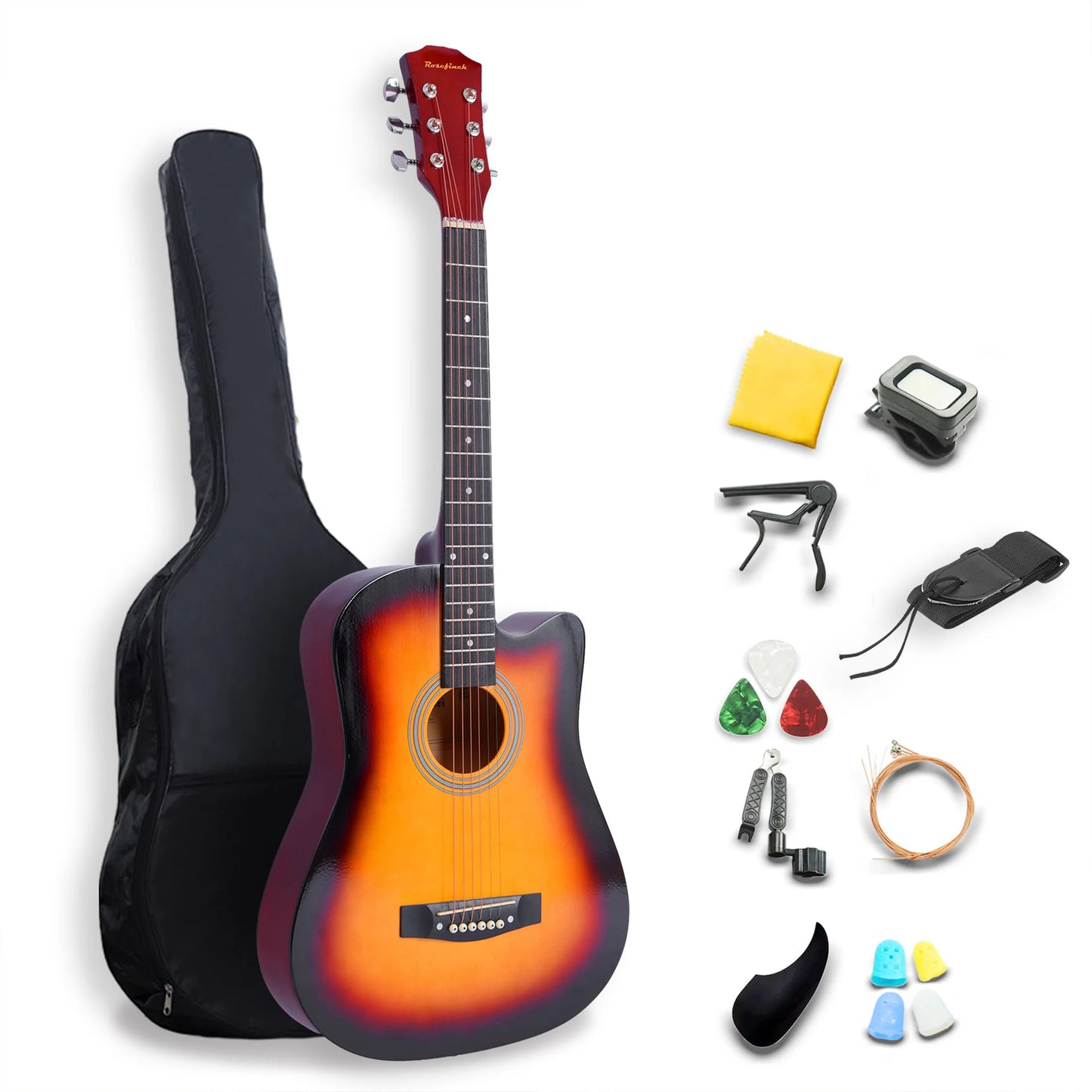 38 Inch Acoustic Guitar Set for Beginners Adults with Capo Picks Bag 6 Steel Strings Travel Guitar for Teens Guitar Accessories