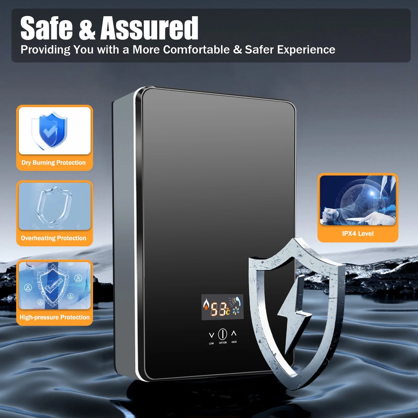 6500W Electric Water Heater Fast Heating 86-131℉ Thermostat Function Shower Kitchen Instant Heating Water Heater High Safety - TrendForce25