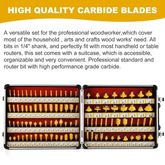 Allsome 100pcs 1/4” Router Bits, Carbide Wood Milling Cutter for Woodworkers and Beginners, Ideal for Woodworking Project - TrendForce25