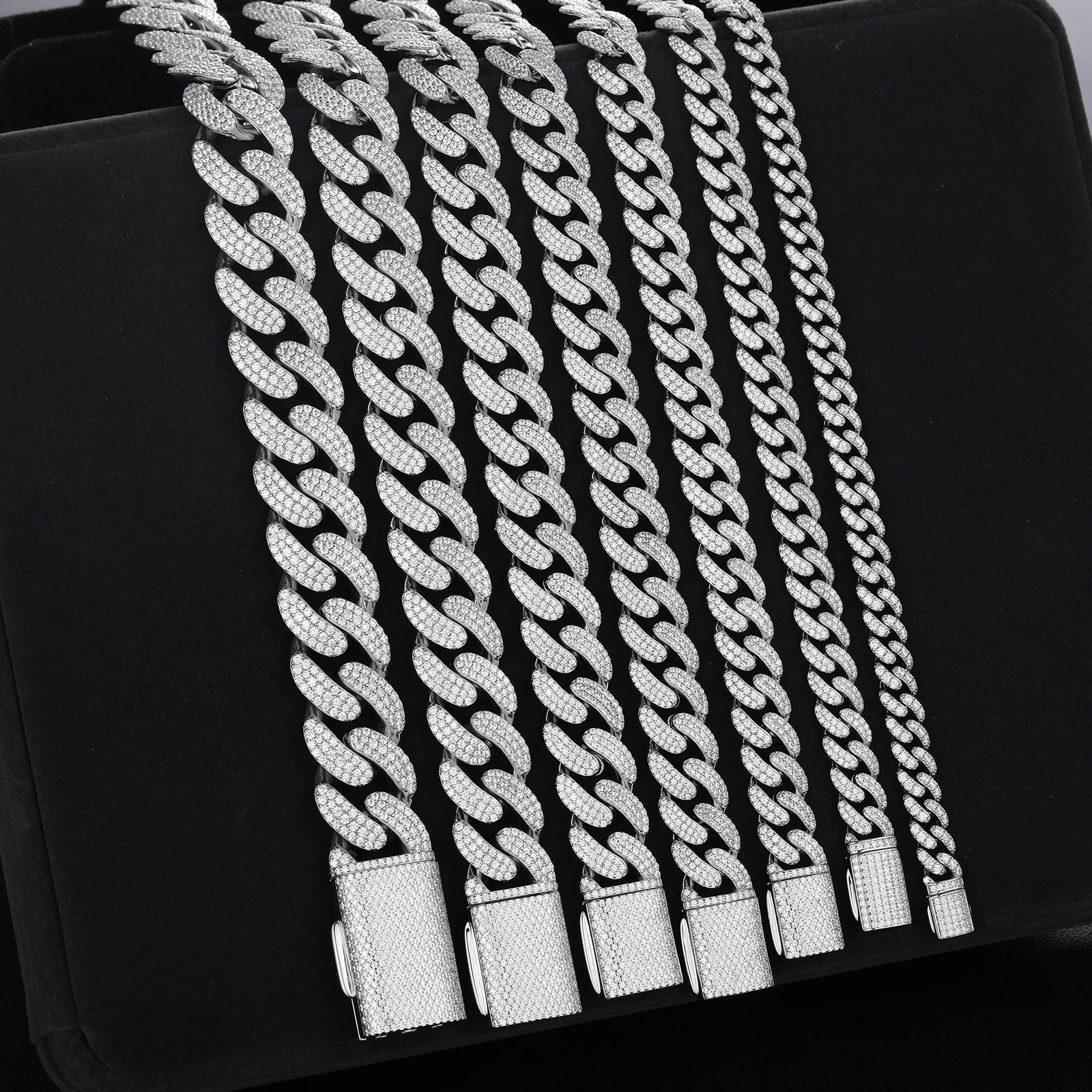 D VVS Moissanite 8-20mm S925 Sterling Silver Cuban Link Bracelet Miami Chain Necklace For Men Singer Style Rap Hip Hop Jewelry - TrendForce25