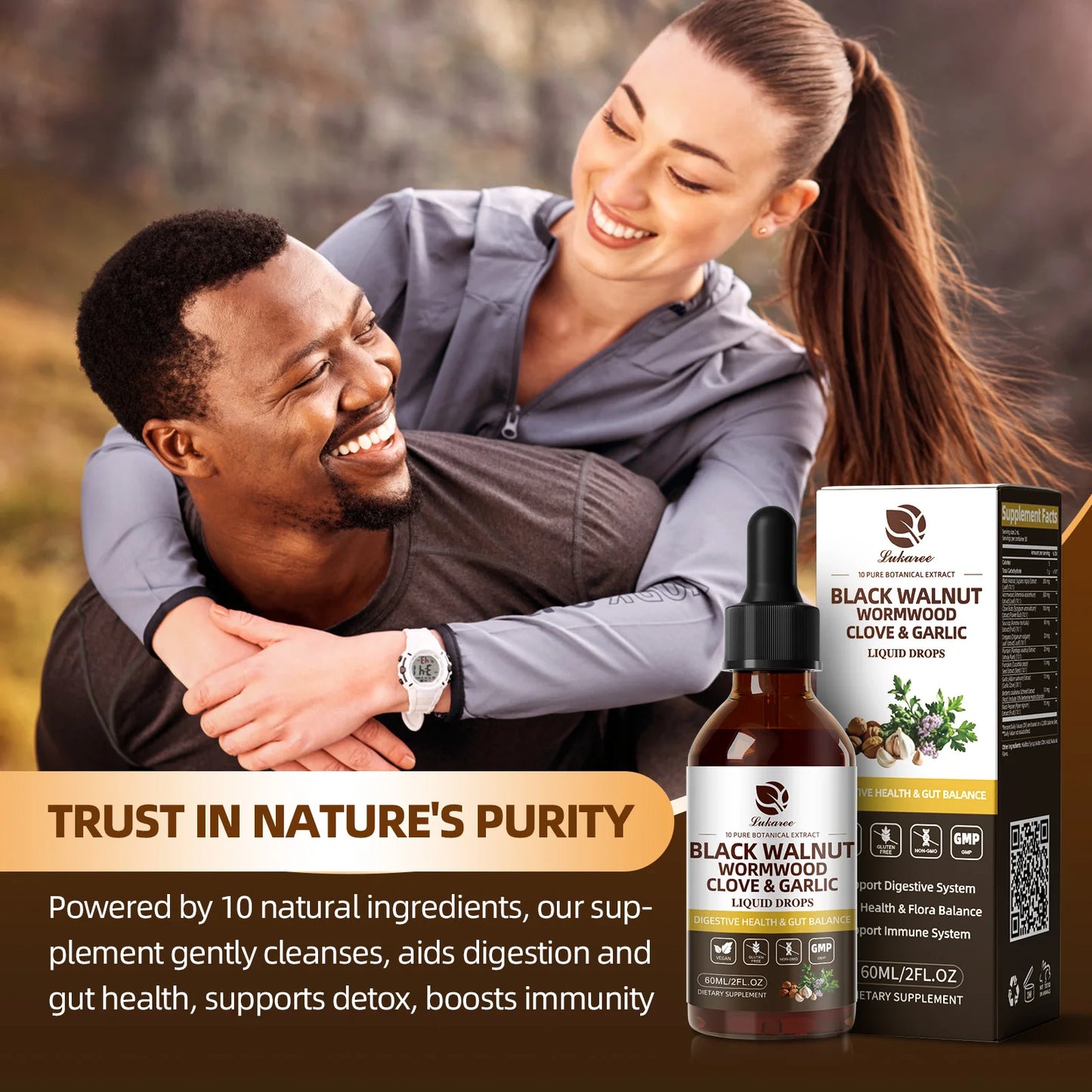 Lukaree 60ML Black Walnut Drop with Wormwood Clove & Garlic Support Digestion and Immune Health, Detoxify the Body Antioxidant - TrendForce25