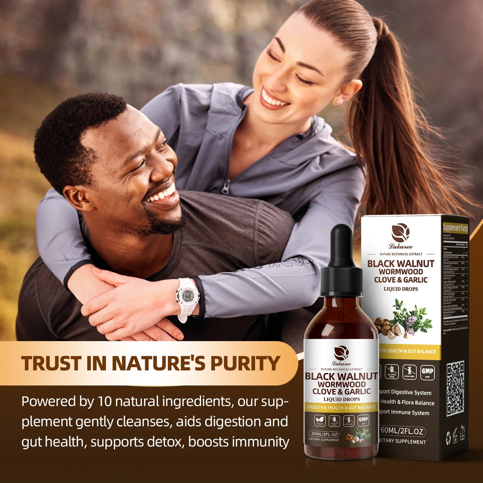 Lukaree 60ML Black Walnut Drop with Wormwood Clove & Garlic Support Digestion and Immune Health, Detoxify the Body Antioxidant - TrendForce25