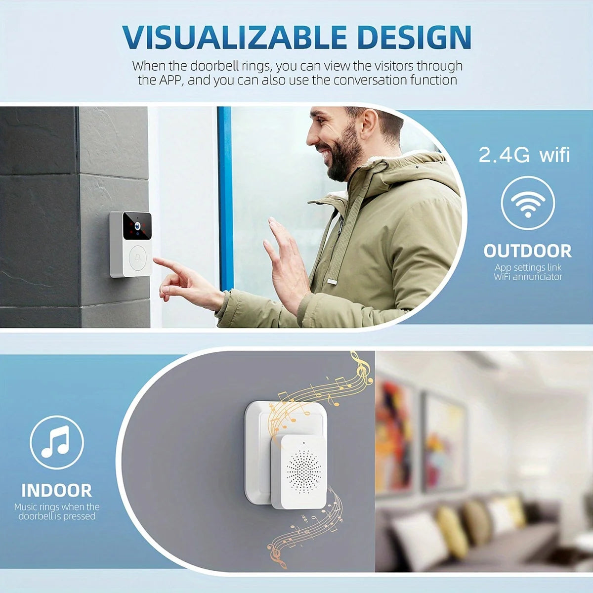 Tuya Smart Video Doorbell Camera HD Wireless doorbell for Home Security, Night Vision, Voice Change, 2-Way Audio, Waterproof - TrendForce25