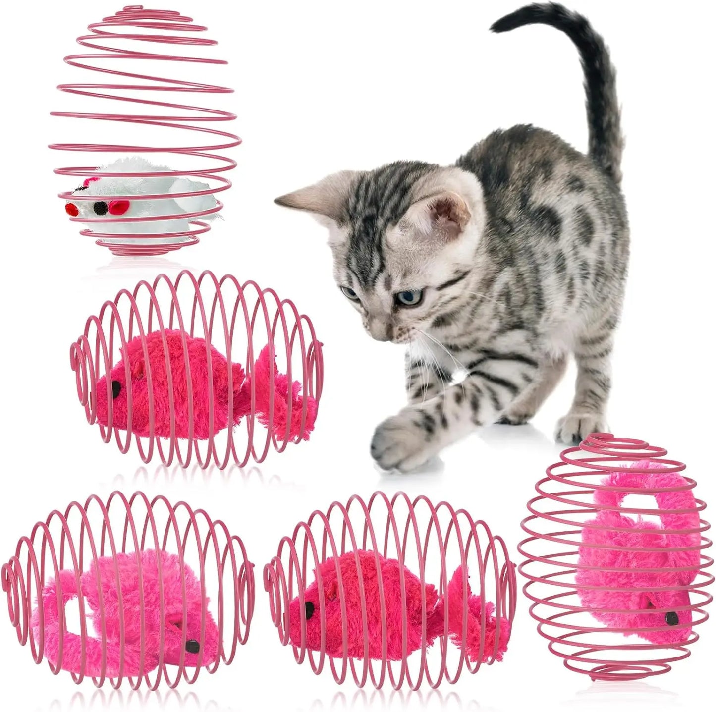 5 cat spring balls, stretchable spring toys, interactive rolling balls, colorful and interesting coil springs - TrendForce25