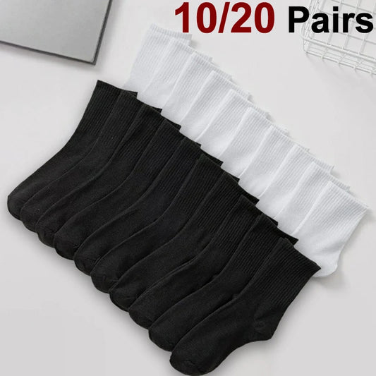 10/20 Pairs Women Solid Color Crew Socks Classic Versatile Comfortable Breathable Sweat Absorbing Running Sports Leisure Socks