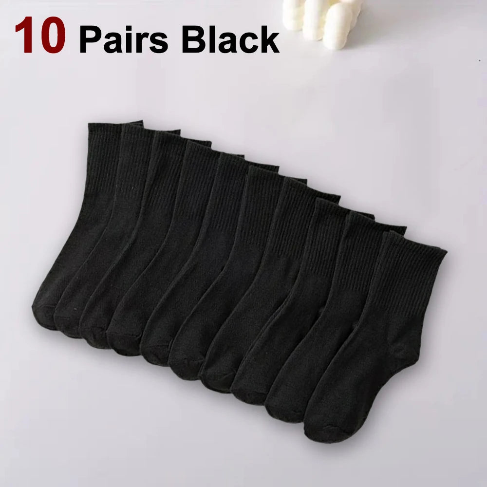 10/20 Pairs Women Solid Color Crew Socks Classic Versatile Comfortable Breathable Sweat Absorbing Running Sports Leisure Socks