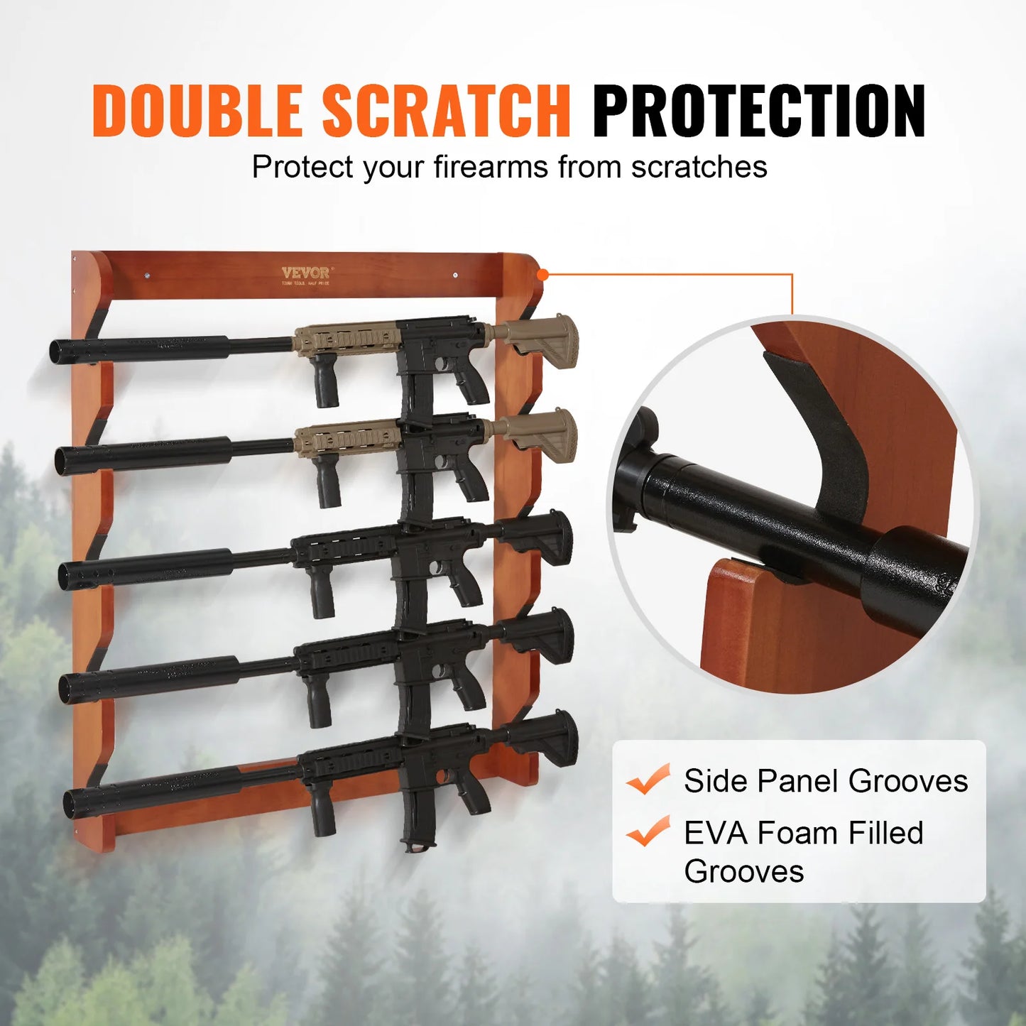 SucceBuy Gun Rack Wood Gun Rack Wall Mount Gun Display Rack holds 4/5Rifles Shotguns 132lbs Heavy Duty Rifle Rack w/Soft Padding