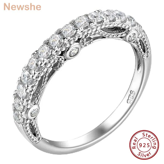Newshe Solid 925 Sterling Silver Etenity Wedding Rings for Women AAAAA Cubic Zircons Unquine Design Classic Jewelry JR4887_BAND - TrendForce25
