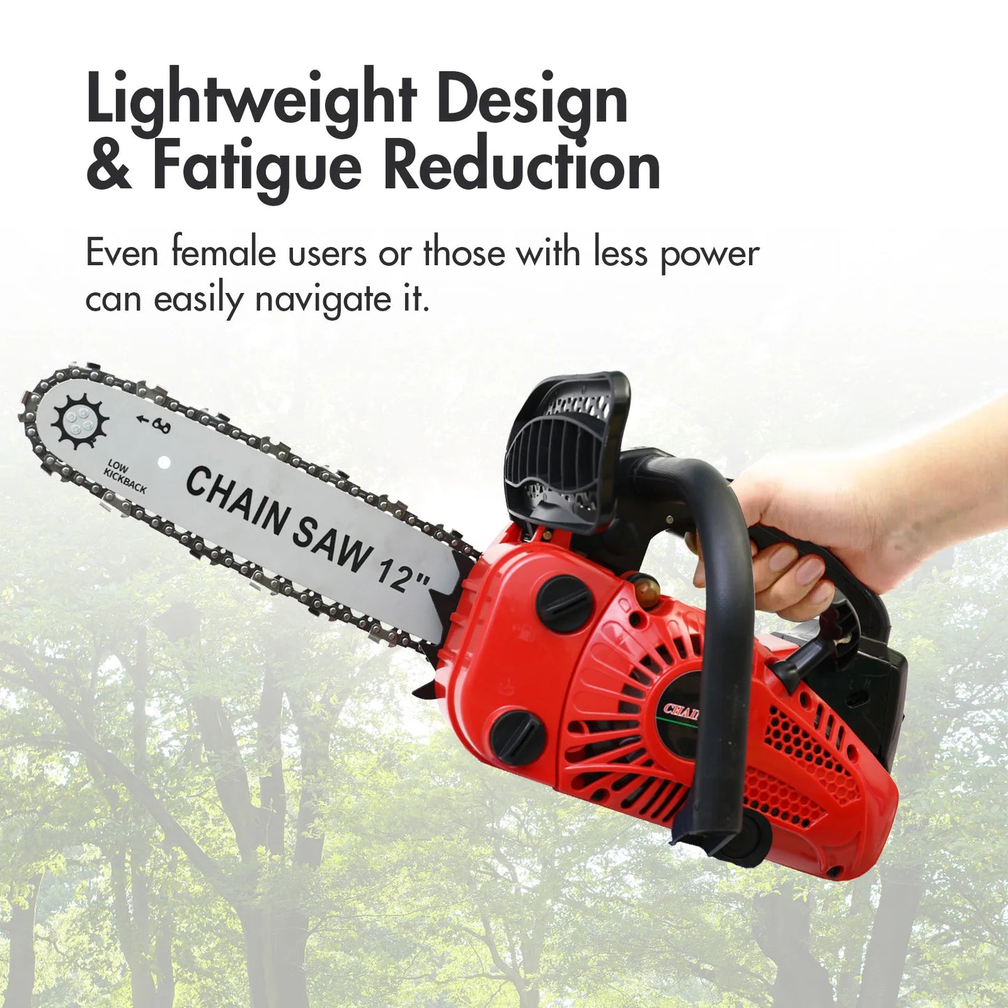 12 Inch Cordless Chainsaw Gasoline Lightweight Portable Electric 1000W 25.4 CC Woodworking for Tree Wood Branch Cutting Farm - TrendForce25