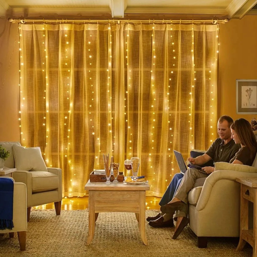 Curtain Light for Party/Wedding/Festival/Christmas,Window Blinking String Light for Bedroom/Living Room,USB Plug with 8 Modes - TrendForce25