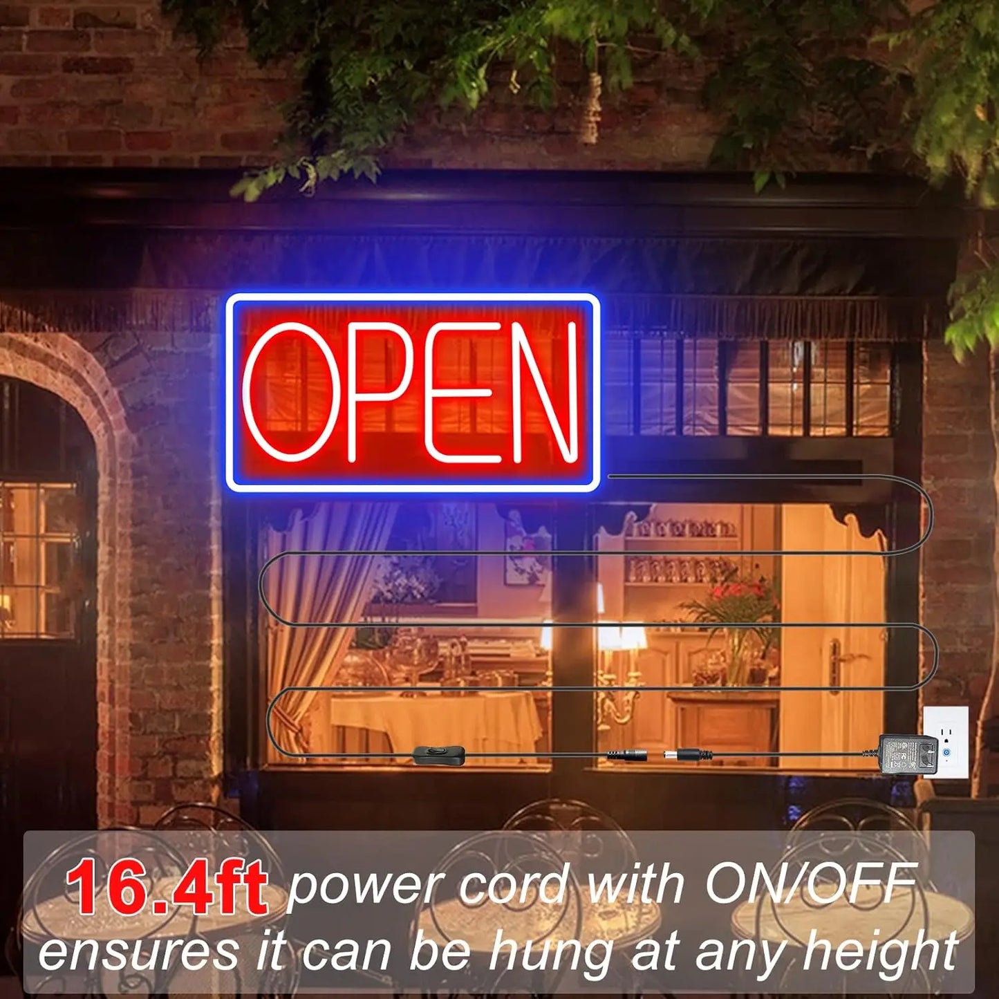 “OPEN” LED neon light for store window glass door open sign store florist bar salon cafe restaurant USB powered dimmable 16"