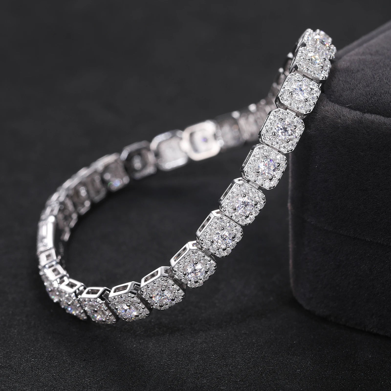 Iced Out Moissanite Halo Tennis Bracelet for Women Men S925 Sterling Silver 18k Gold Plated Jewelry with GRA Bracelets Gifts - TrendForce25