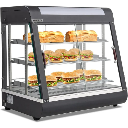HOME-26" Commercial Food Warmer Display Pizza Warmer, 3-Tier Electric Countertop Food Warmer w/LED Lighting Adjustable Removable