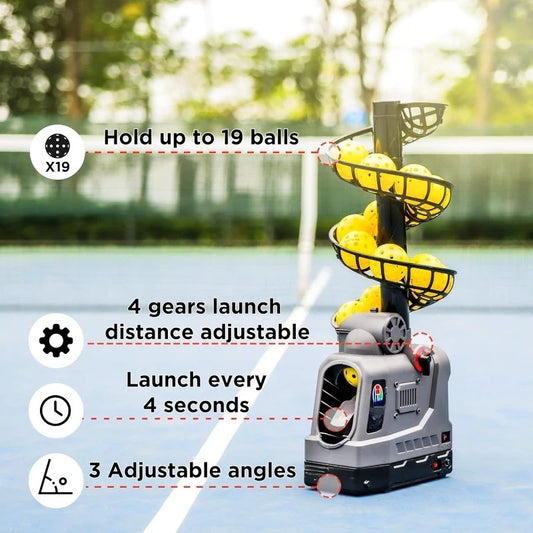 3 Angles & 4 Speeds Adjustable, Portable Pickleball Launcher for Indoors & Outdoors P