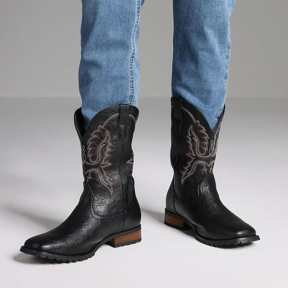 DoraTasia Plus size 12.5 New Fashion Retro Square Toe Neutral Cowboy Boots Luxury Embroidered Concise Pull-on Western Boots - TrendForce25