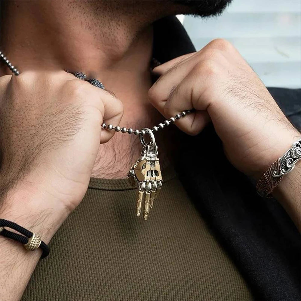 Robot Hand Pendant Movable Finger Joints Mechanical Bionic Hand Pendant Robot Hand Charm Jewelry for Men/Women