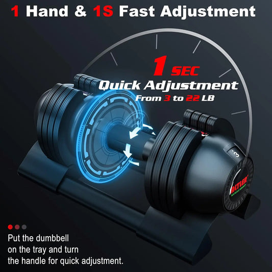 Adjustable Dumbbell,22LBS Dumbbell Pair with Tray for Fitness, Fast Adjust Weight by Turning Anti-Slip Handle, Safety with 8 Loc - TrendForce25