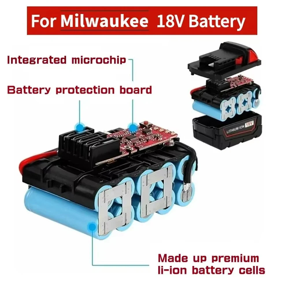 REACELL 18V 6.5/5.5Ah For Milwaukee M18 Battery Rechargeable Milwaukee Lithium Battery 48-11-1860 48-11-1850 48-11-1840